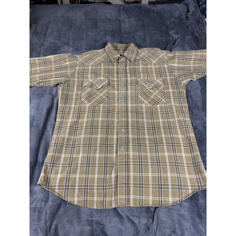 Big Mac Mens Short Sleeve Western Pearl Snap Plaid Work Shirt Olive Green 5941